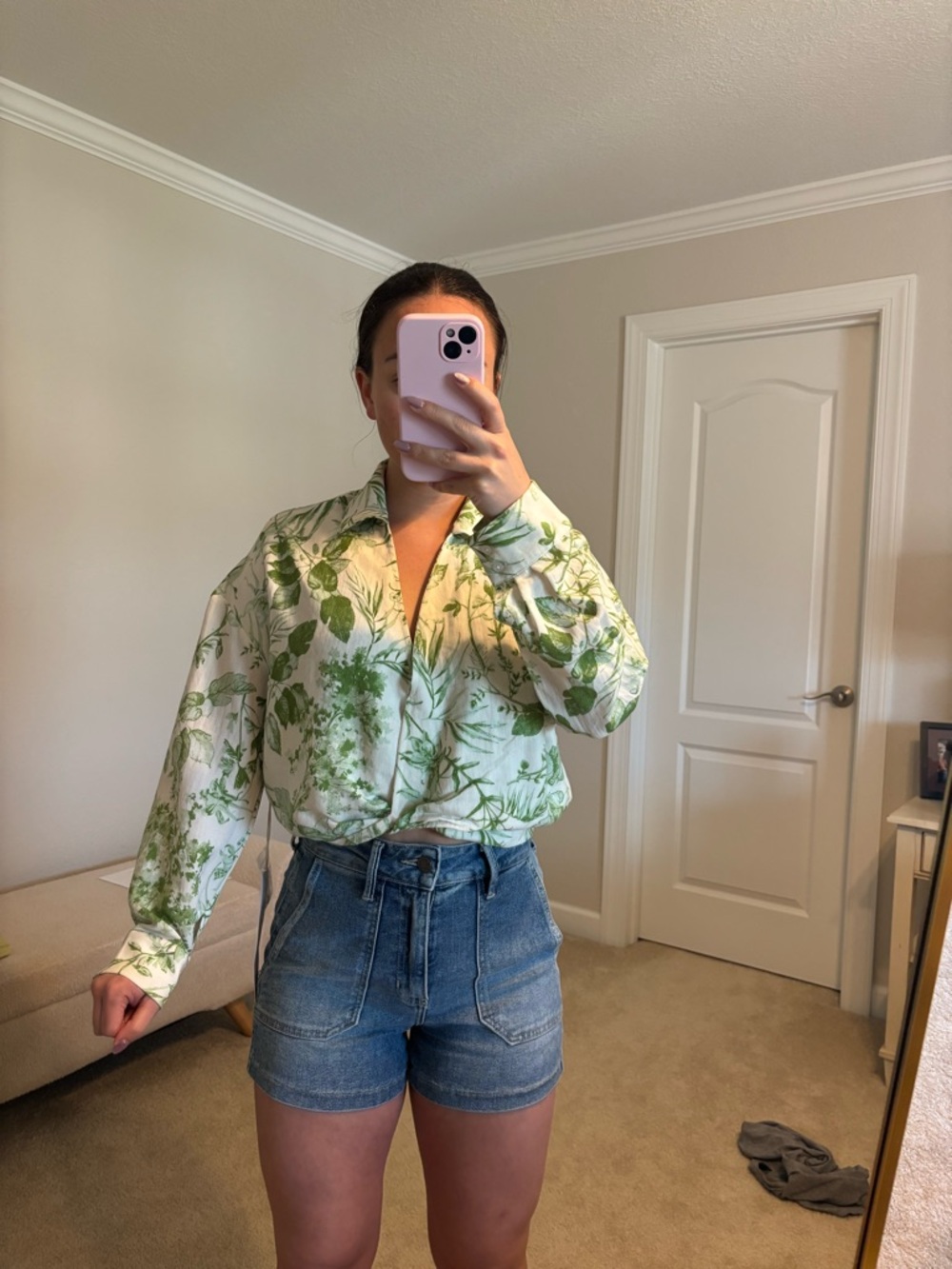 Lumiere White Blouse with Green Botanical Print